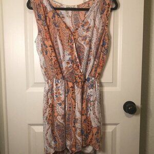 Liberty Love orange/white/blue v-neck elastic waist shorts romper junior size M